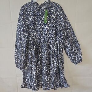 Floral Blue Kids Dress with Ruffle Details